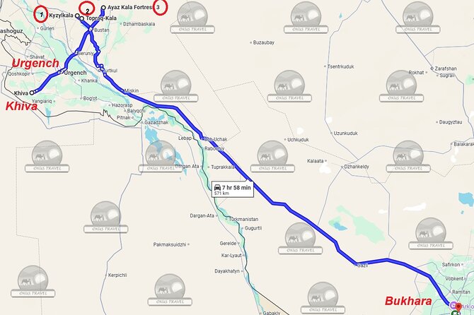 Transfer from Khiva to Bukhara by Fortresses - The desert setting and local life